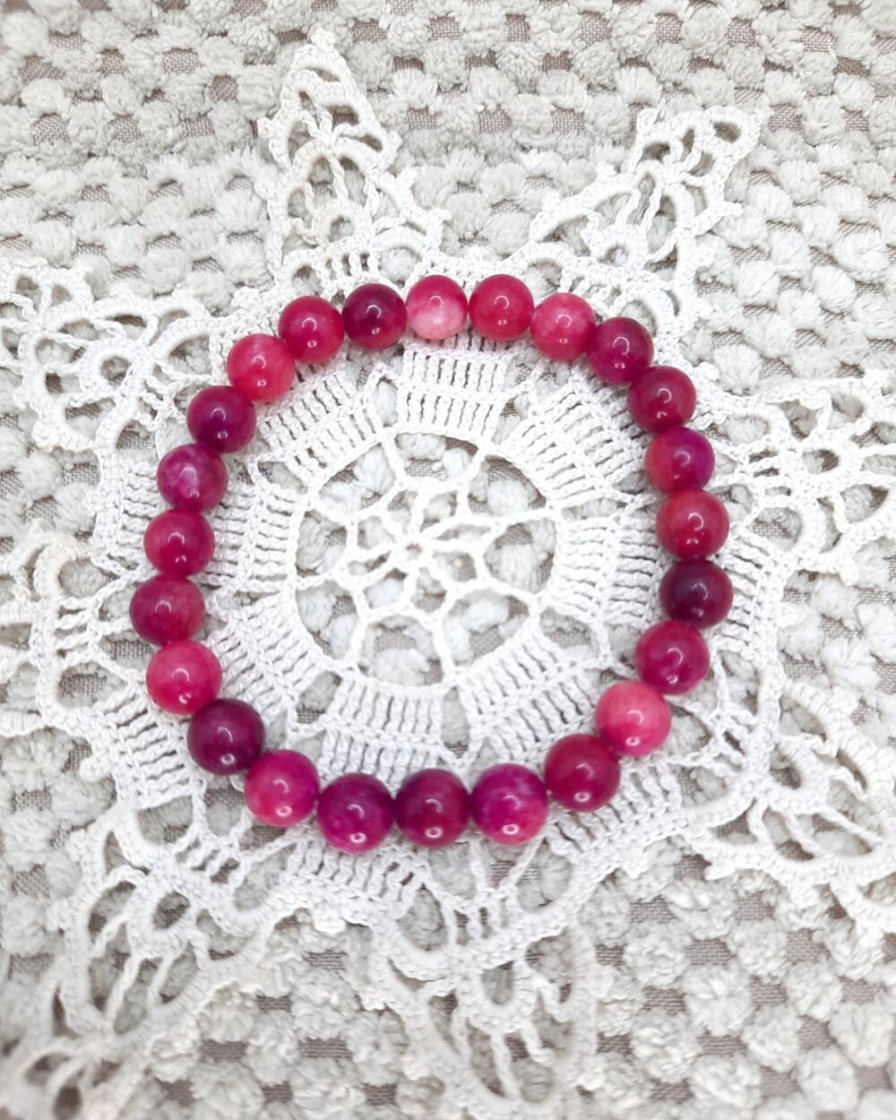 Artisan Pink Jade Bracelet 8mm Beaded Gemstone Stretch Colorful Boho Vibrant NEW